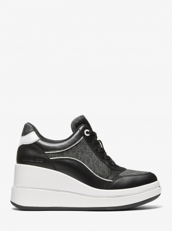 Michael Kors Emmy Signature Logo and Leather Wedge Trainer