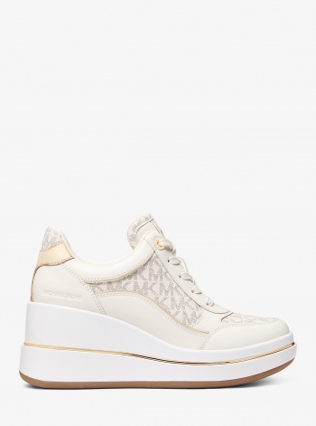 Michael Kors Emmy Signature Logo and Leather Wedge Trainer