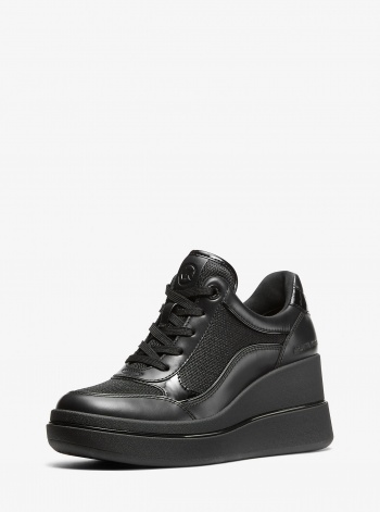 Michael Kors Emmy Leather and Mesh Wedge Trainer