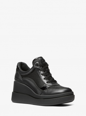 Michael Kors Emmy Leather and Mesh Wedge Trainer
