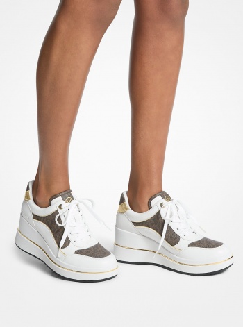 Michael Kors Emmy Signature Logo and Leather Wedge Trainer