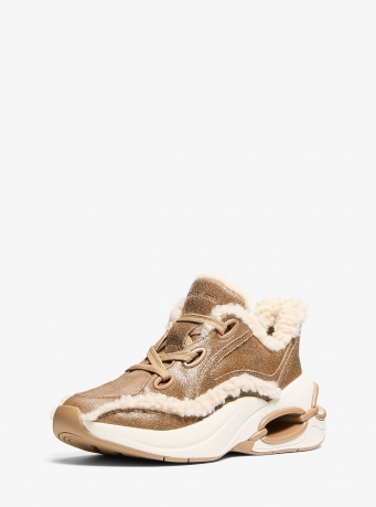 MICHAEL Michael Kors Toni Distressed Leather and Sherpa Trainer