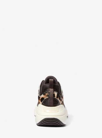 Michael Kors Bowie Leopard-Print Calf Hair and Mesh Trainer