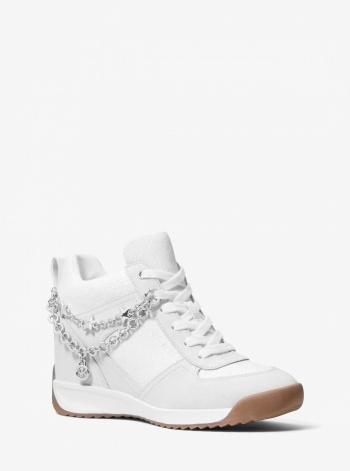 Michael Kors Nikko S2 Embellished Mixed-Media Wedge Trainer