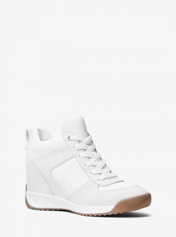 Michael Kors Nikko S2 Embellished Mixed-Media Wedge Trainer