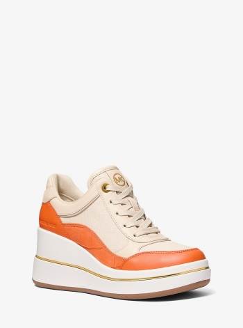 MICHAEL Michael Kors Emmy Leather and Canvas Wedge Trainer