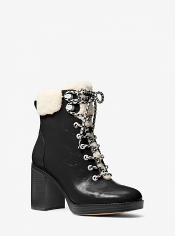 Lacy Faux Shearling Block Heel Boot