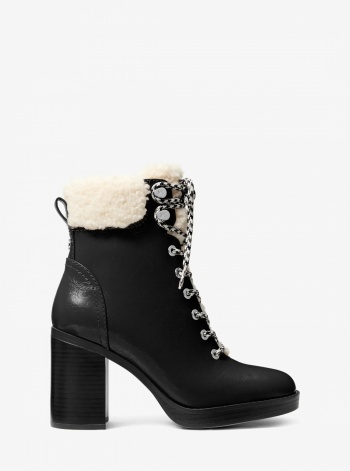 Lacy Faux Shearling Block Heel Boot