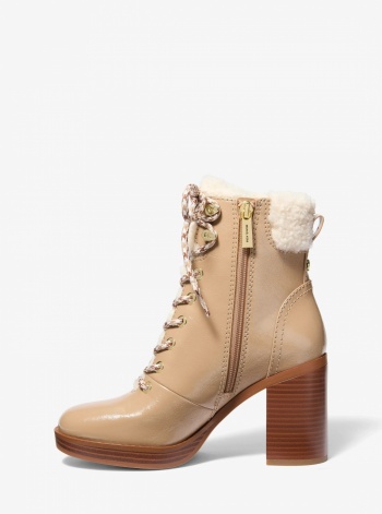 Lacy Faux Shearling Block Heel Boot