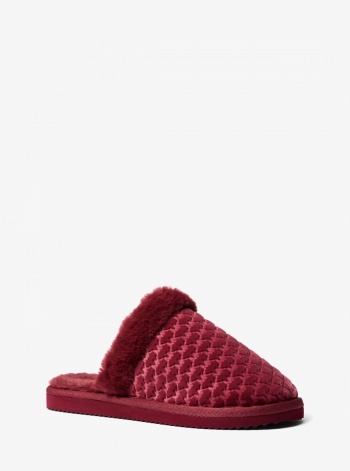 Liddy Logo Debossed Velvet and Faux Fur Slipper