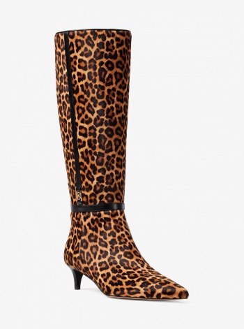 Nalia Leopard Print Calf Hair Kitten Heel Boot