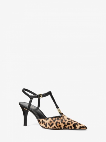 Nalia Leopard Print Calf Hair T-Strap Pump