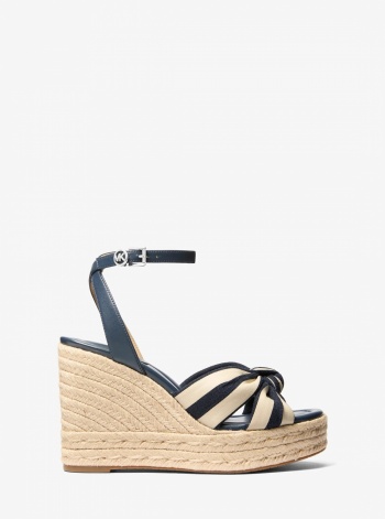 Elena Striped Linen Blend Wedge Sandal