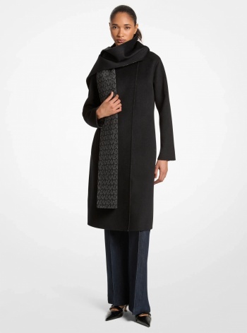 Wool Blend Wrap Coat With Scarf