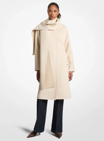 Wool Blend Wrap Coat With Scarf