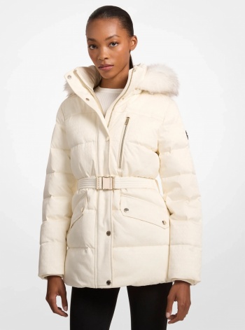 Faux Fur Trim Belted Puffer Jacket