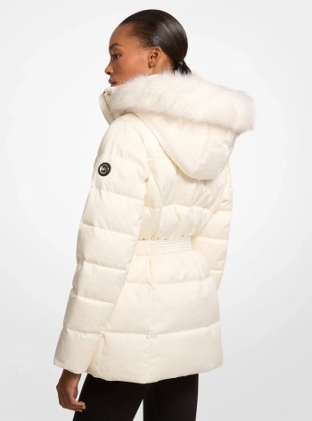 Faux Fur Trim Belted Puffer Jacket