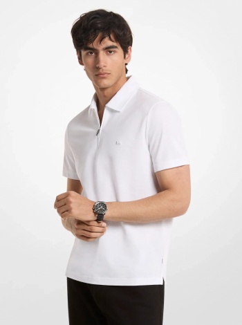 Michael Kors Mens Cotton Blend Piqué Zip-Up Polo Shirt