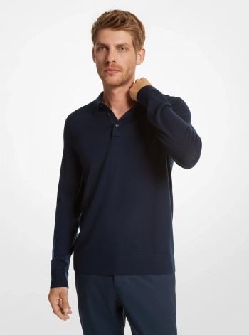 Michael Kors Mens Merino Wool Polo Sweater