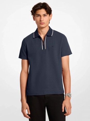 Michael Kors Mens Textured Stretch Cotton Zip-Up Polo Shirt