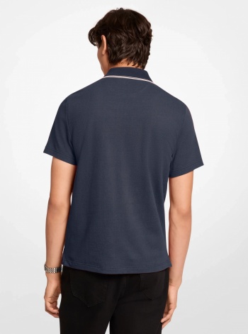 Michael Kors Mens Textured Stretch Cotton Zip-Up Polo Shirt