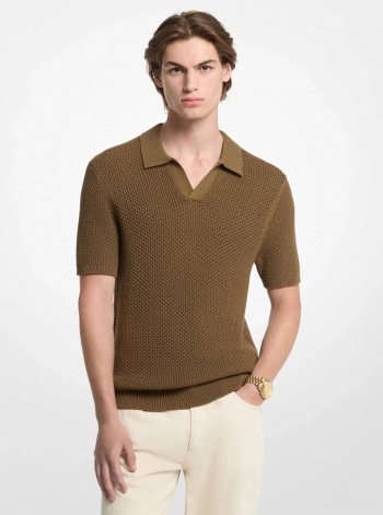 Michael Kors Mens Textured Cotton Johnny Collar Polo Shirt
