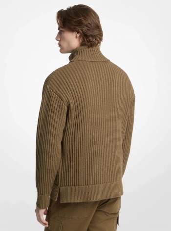Michael Kors Mens Textured Cotton Blend Funnel-Neck Sweater