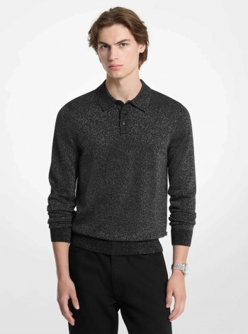Michael Kors Mens Metallic Wool Polo Sweater