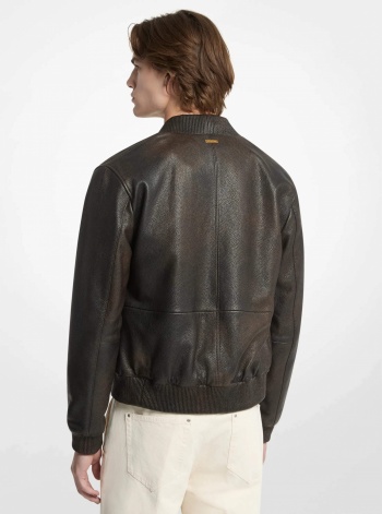 Michael Kors Mens Pebbled Leather Bomber Jacket