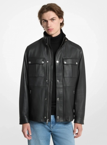 Michael Kors Mens Leather Utility Jacket