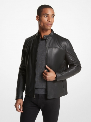 Michael Kors Mens Leather Racer Jacket