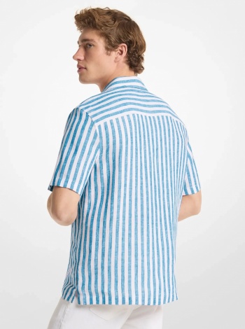 Michael Kors Mens Striped Linen Camp Shirt