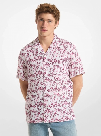 Michael Kors Mens Floral Print Linen Camp Shirt