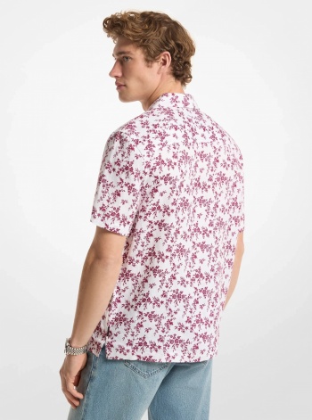 Michael Kors Mens Floral Print Linen Camp Shirt