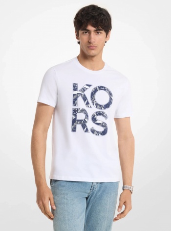 Michael Kors Mens Floral Print Logo Cotton T-Shirt