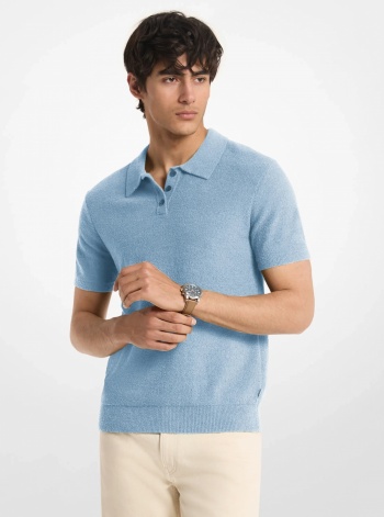 Michael Kors Mens Boucle Cotton Blend Short-Sleeve Polo Sweater