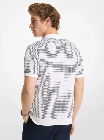 Michael Kors Mens Textured Striped Cotton Polo Shirt