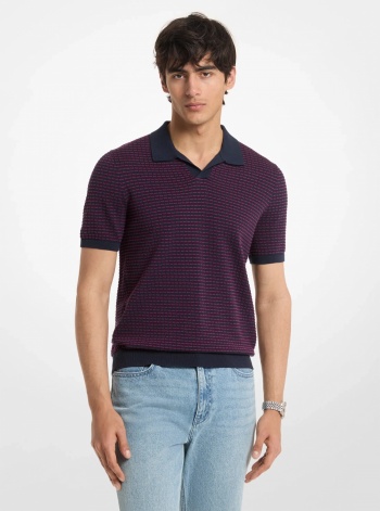 Michael Kors Mens Textured Striped Cotton Polo Shirt