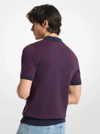 Michael Kors Mens Textured Striped Cotton Polo Shirt
