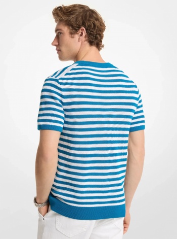 Michael Kors Mens Striped Mesh Cotton Short-Sleeve Sweater