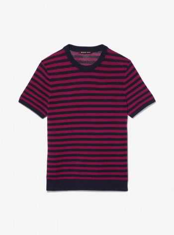 Michael Kors Mens Striped Mesh Cotton Short-Sleeve Sweater