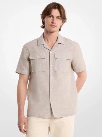 Michael Kors Mens Striped Linen Cotton Camp Shirt