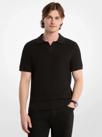 Michael Kors Mens Johnny Textured Knit Cotton Polo Shirt