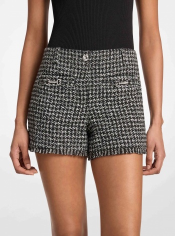 Houndstooth Jacquard Frayed Shorts
