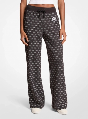 Logo Cotton Blend Knit Wide-Leg Pants