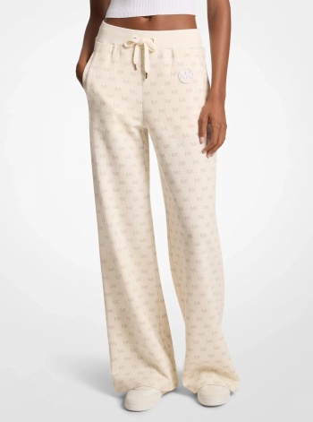 Logo Cotton Blend Knit Wide-Leg Pants
