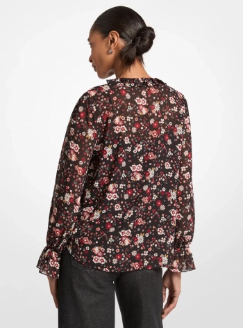 Ruffled Floral Print Georgette Top