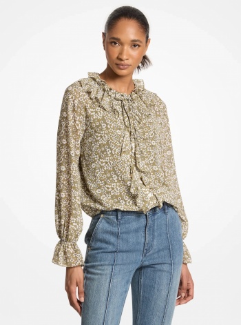 Floral Print Georgette Ruffle Blouse