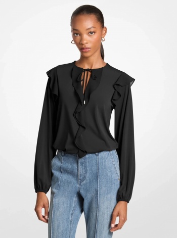 Ruffled Georgette Long-Sleeve Top