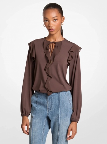 Ruffled Georgette Long-Sleeve Top